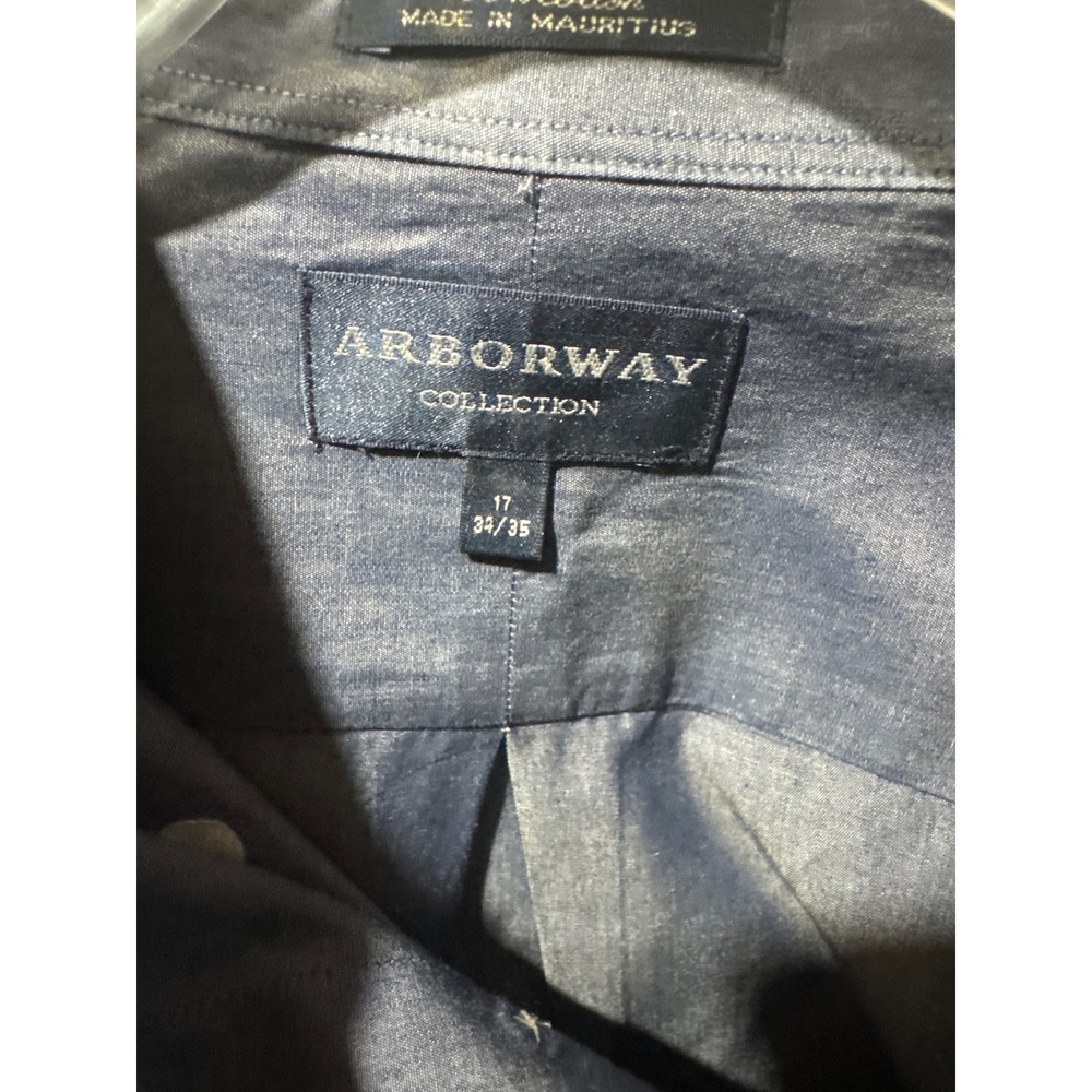 Arborway Collection Mens Blue Button Down Dress Shirt 17 34/35 Cotton - Picture 2 of 2